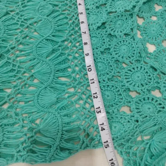 Roz & Ali: Crochet teal sweater. Size small. - Picture 4 of 6